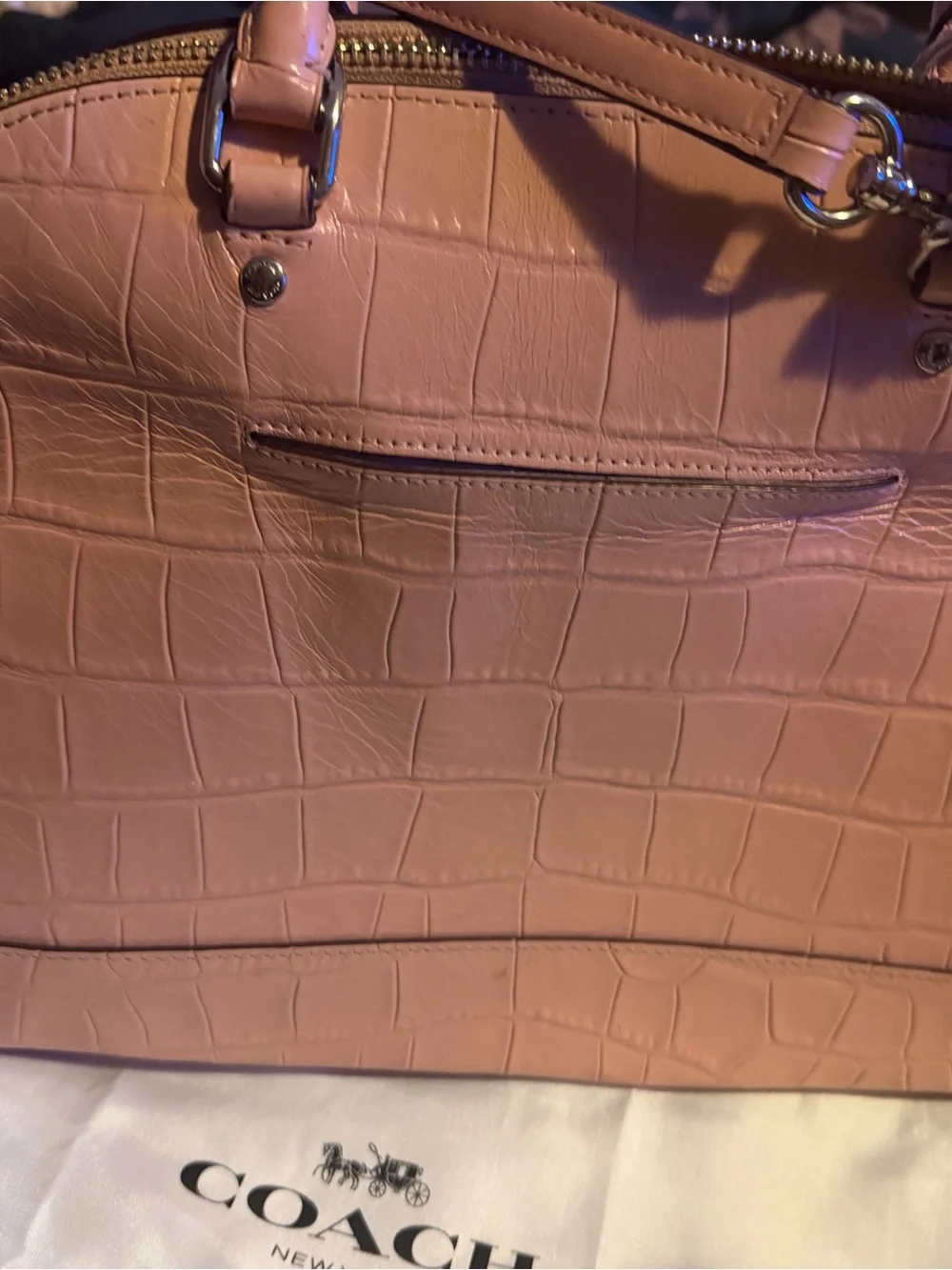 Coach Croc-Embossed Blush Pink Leather Dome Satchel